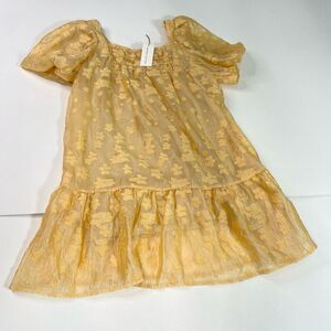 Moon River Dress Womens M Yellow Floral Button-Back Tiered Puff Sleeve Mini NWT